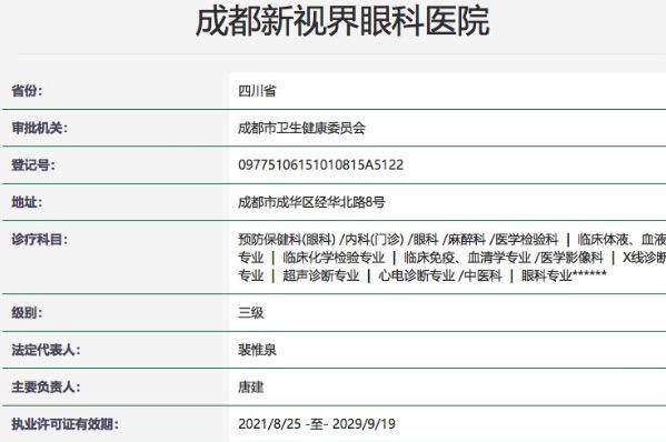 成都新视界眼科医院谢明丽联系方式，附官方挂号电话及出诊安排详情