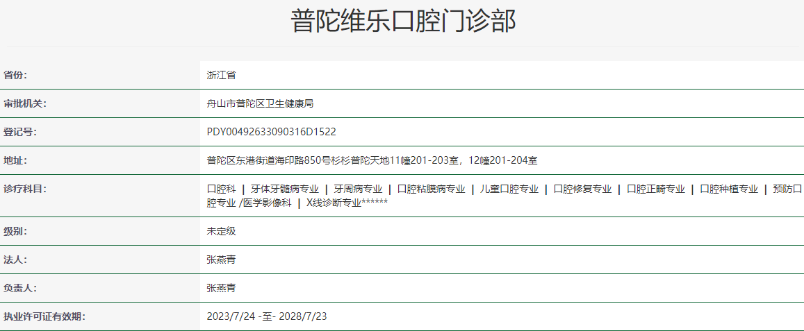 舟山普陀维乐口腔门诊部